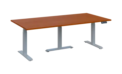 FLEXIMEET 200-100 výškově nastavitelný stůl, kovová podnož stříbrná, deska 25 mm, široký 2000 mm, třešeň šumavská